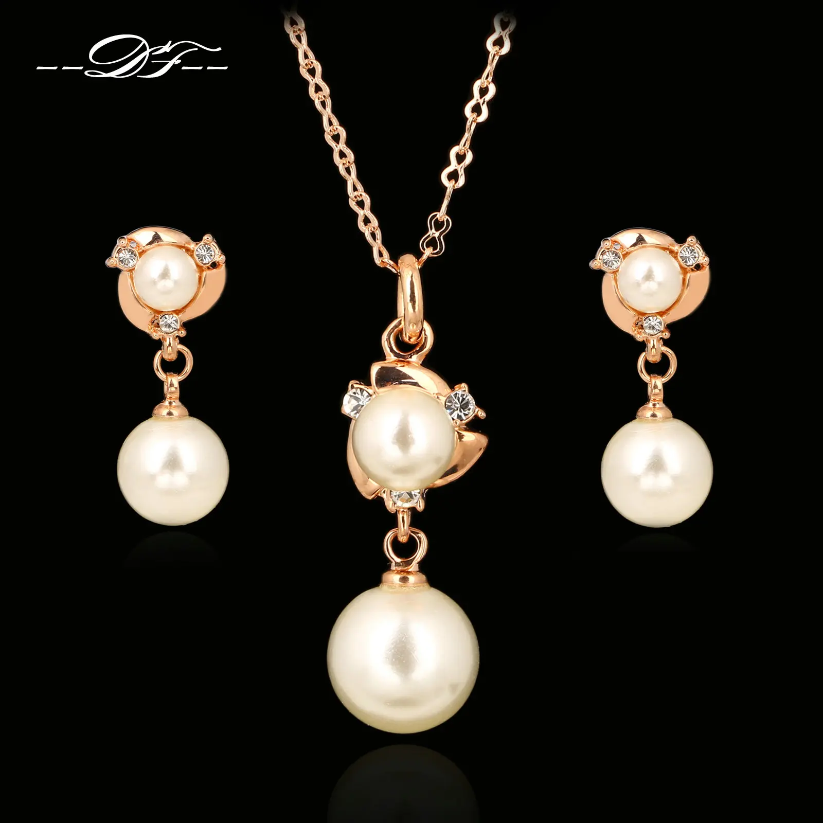 DFS019 Pearl Beads Necklaces & Pendants Drop Earrings 18KRGP Fashion