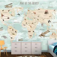 Пользовательские детская комната стены 3d обои мультфильм самолет парусный спорт животные карта мира фон стены 3d обои скачать