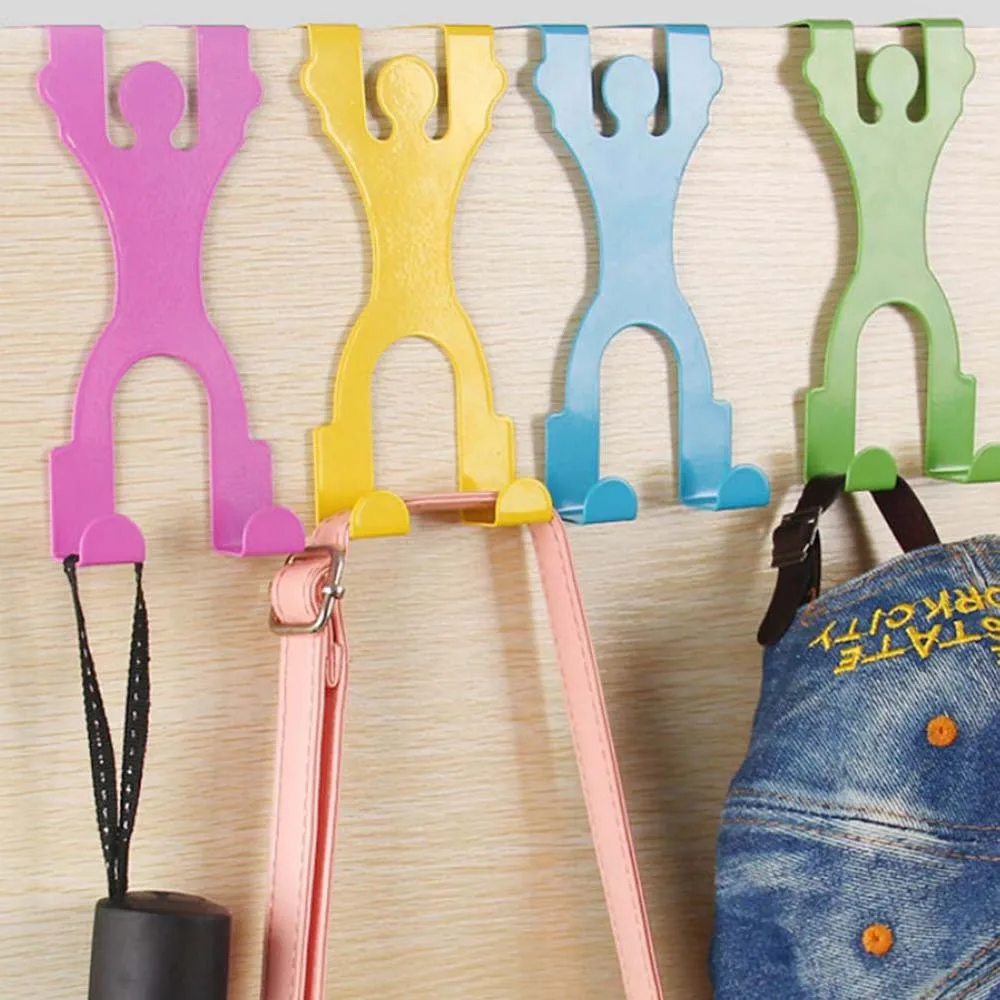 

Cute Stainless Steel Over the Door Dual Hanger Hook Hat Coat Holder Popular Human Shape Hooks Rails Home Storage Organization
