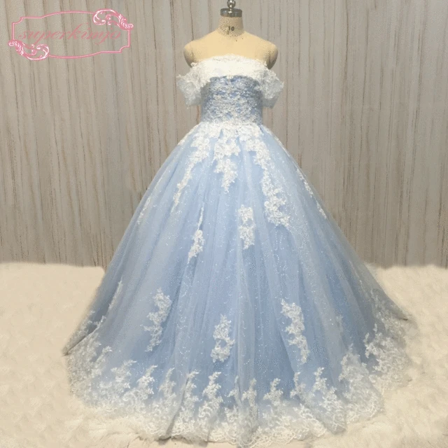 Superkimjo Blue Lace Lique Wedding Dresses Luxury Sparkly Beaded Superkimjo Blue Lace Lique Wedding Dresses Luxury Sparkly Beaded Bridal Ball Gown Boho Vestido De Noiva
