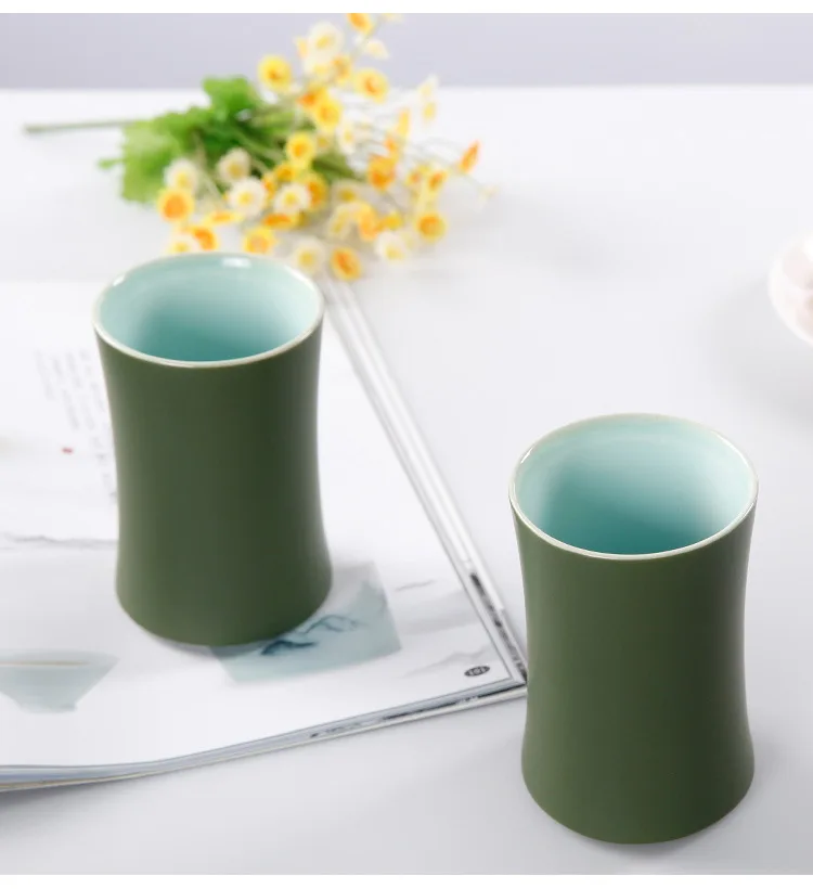 Креативные керамические кружки с зеленым бамбуком, стильные кружки для воды, большая емкость, термостойкие бытовые и офисные чашки для чая и напитков