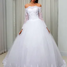 Vestido De Noiva бальное платье с длинными рукавами и открытыми плечами, свадебное платье, кружевное винтажное свадебное платье W0213