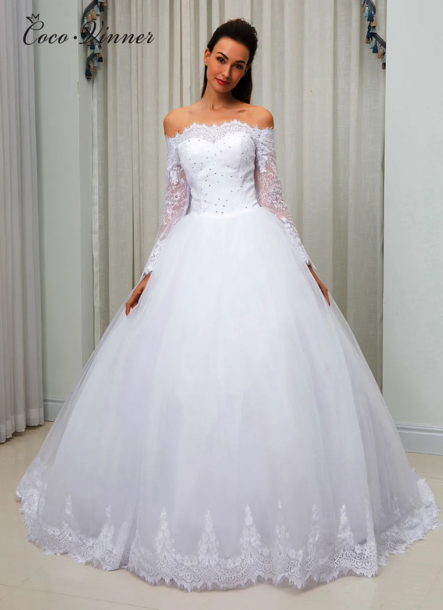 Vestido De Noiva Off The Shoulder Long Sleeves Ball Gown Wedding Dress robe de mariee Lace Vintage wedding-dress W0213 | Свадьбы и