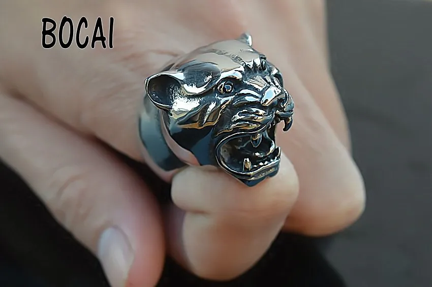 buy Domineering leopard head tiger head titanium ring steel male index finger ring king