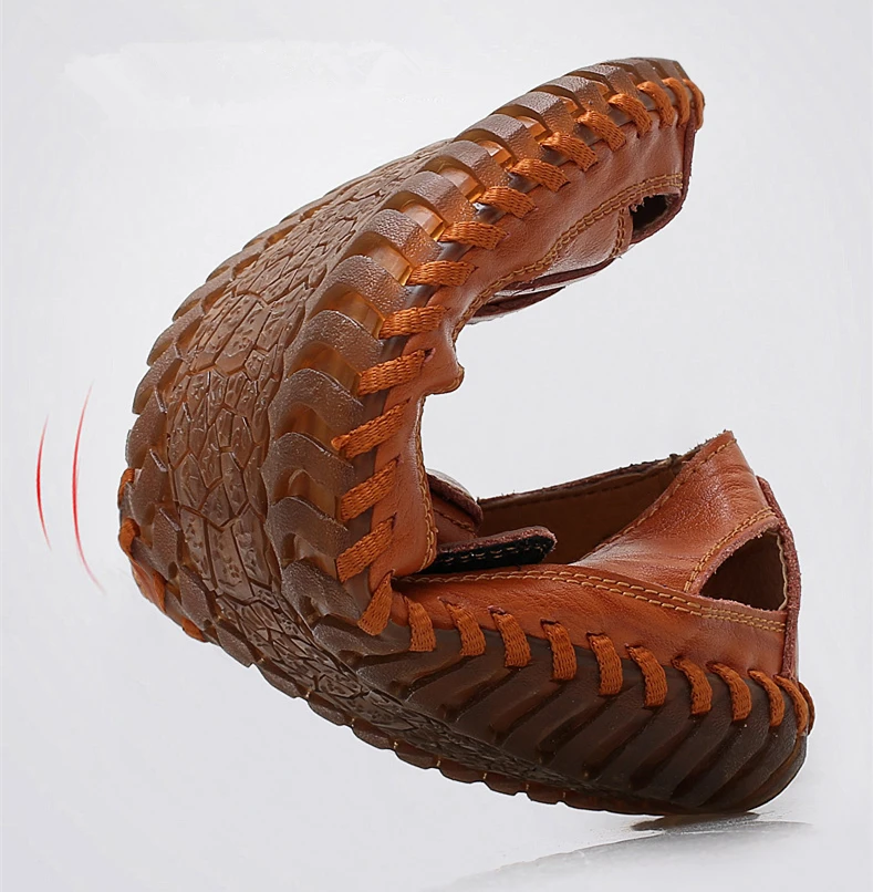 Летние мужские сандалии; Повседневная обувь из натуральной кожи; уличная пляжная обувь; большие размеры; мягкие дышащие кожаные сандалии; 02A