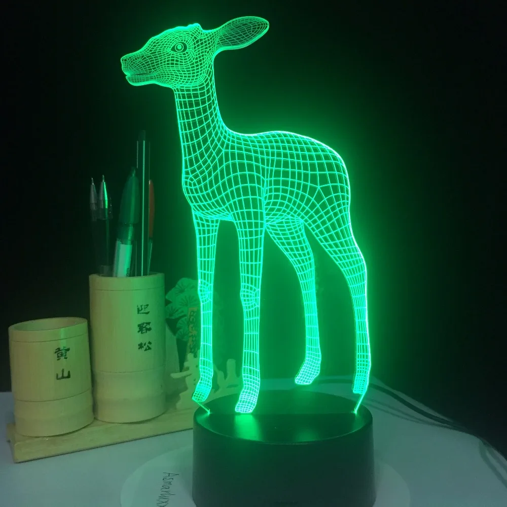 3D светодиодный светильник USB милый маленький олень 7 Красочный ночник для свадебного декора инновационный подарок на год подарки лампа с голограммой