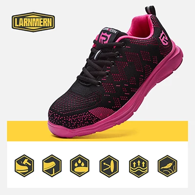 Розовая защитная обувь для женщин; Рабочая обувь со стальным носком; Строительная обувь; безопасные рабочие ботинки; дышащая женская обувь - Цвет: LM180112-Pink