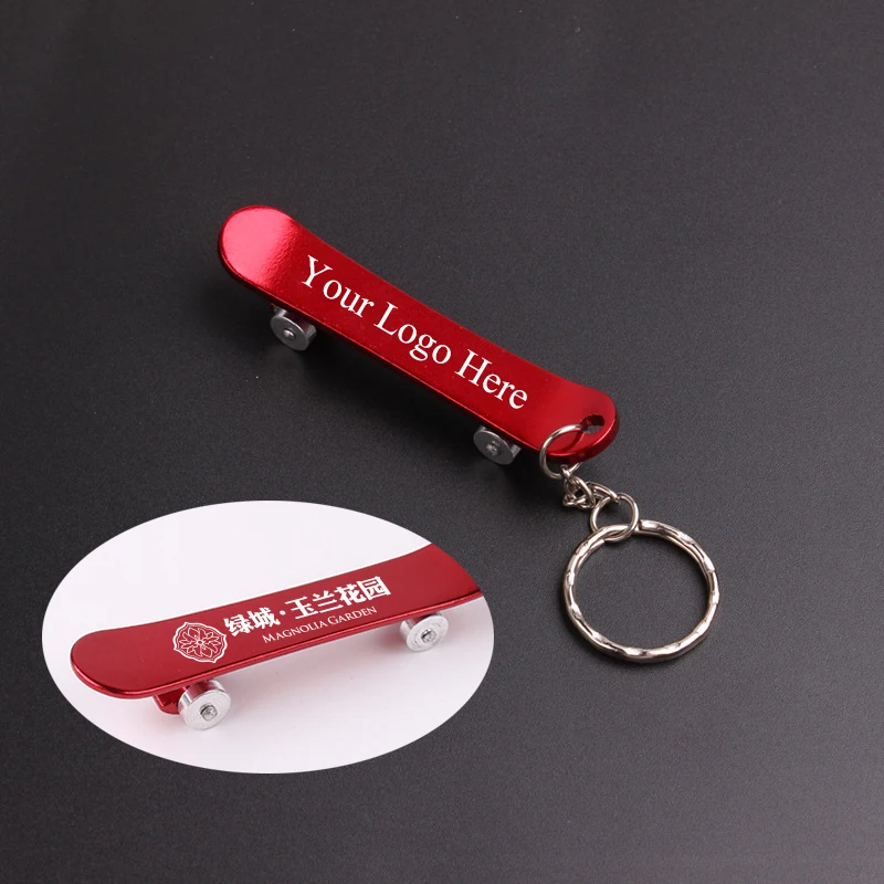 

Red Mini Skateboard Metal Keychain & Bottle Opener Custom Logo Personalized Skate Board Bottle Opener Keyring Key Chain 100pcs