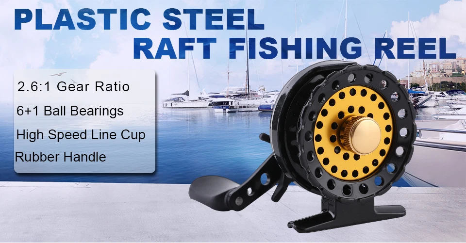 GLUREE Plastic Steel Fishing Rafts Saltwater Fly Fishing Reel 6+1BB 2.61 BlackGold LeftRight Hand Bait Casting Front Wheel (7)