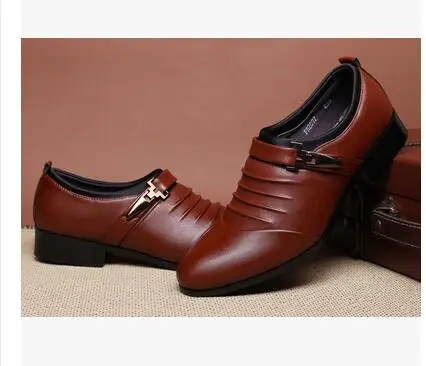 Для мужчин PU кожаные туфли белые модельные туфли черный обувь в деловом стиле с острым носком Роскошные балетки повседневные туфли-оксфорды без шнуровки размеры 38–44 AB-09 - Цвет: Коричневый