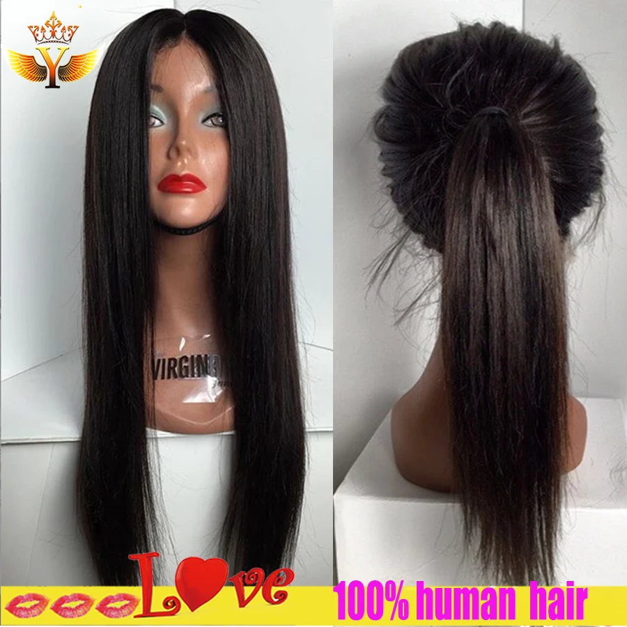 

Silky Malaysian Straight Wig Glueless Full Lace Human Hair Wig With Baby Hair Ponytail Lace Front Wig With Baby Hair Top Quality