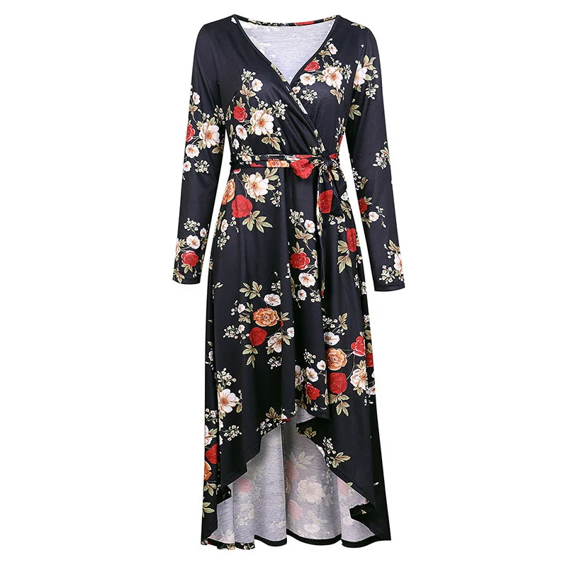 ShejoinSheenjoy Wrap V-Neck Long Sleeve Autumn Women Long Dress Winter Flower Print High Low Maxi Dresses With Sashes Bow (14)