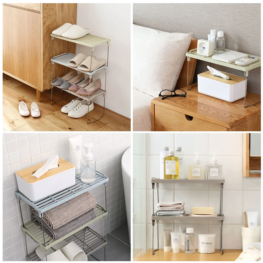 

Foldable Storage Rack Superposition Shelf Single-layer Snap Type Bathroom Kitchen Shelving Holder Multiuse Organizer for Home