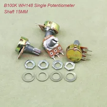 10 шт./лот) B100K 100 K OHM 100 кОм WH148 линейный поворотный потенциометр потенциометра Горшки вала 15 мм с мелким углём и шим B100K-15MM