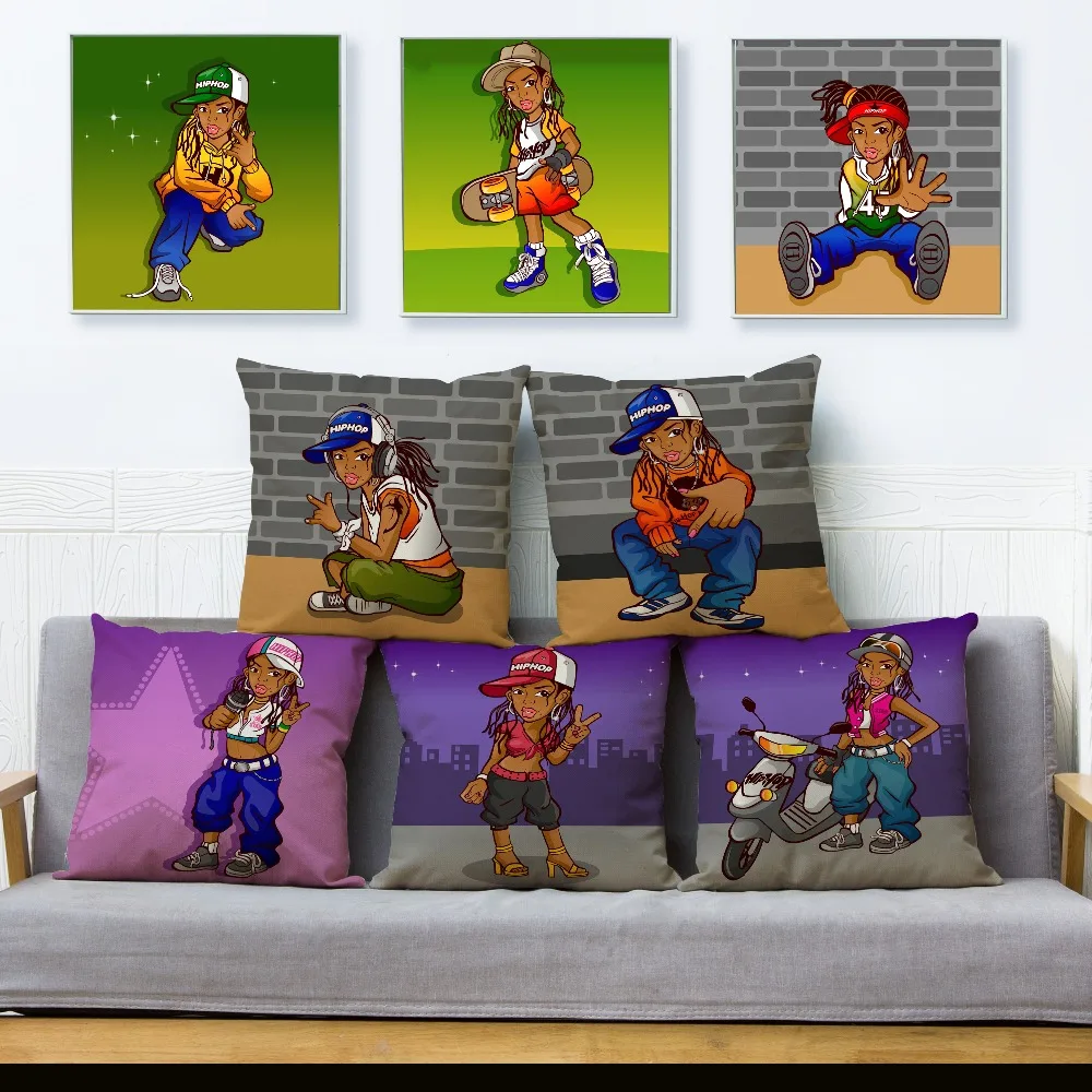 

Fashion Hip Hop Girl Print Pillow Cover 45*45cm Square Cushion Cover Linen Throw Pillows Cases Sofa Home Decor Cushion Covers