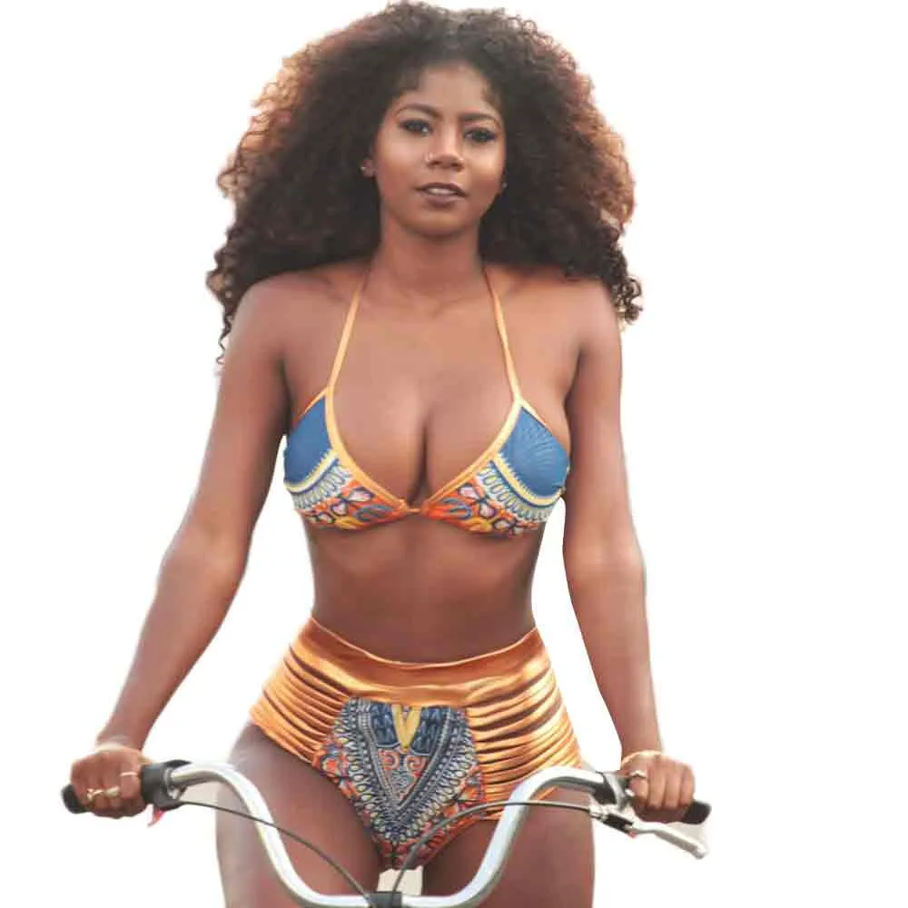 le donne africane stampa bikini costumi da bagno push up reggiseno imbottito costume da bagno femminile