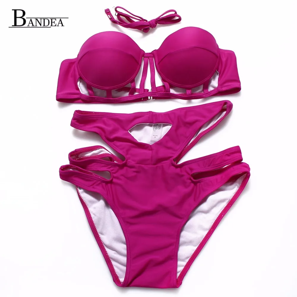 2016 Women High Waist Bikini set Push Up Symmetrical Cut Out Swimwear Swimsuit Bikinis bathing suit