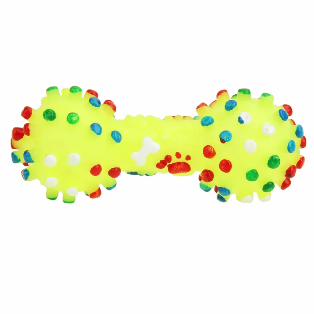 2017 Dog Toys Colorful Dotted Dumbbell Shaped Dog Toys Squeeze Squeaky