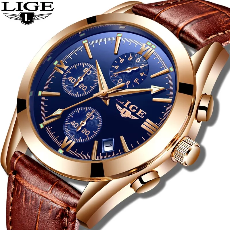

LIGE Watch Men Sport Quartz Fashion Leather Clock Men Watches Top Brand Luxury Waterproof Business Watch Relogio Masculino+Box