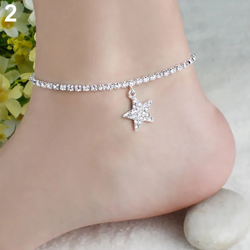 Multi-pattern Crystal Anklets for Female, Wedding Sandal, Beach Star, Crystal Chain Foot Jewelry, Wholesale Fashion, 2024