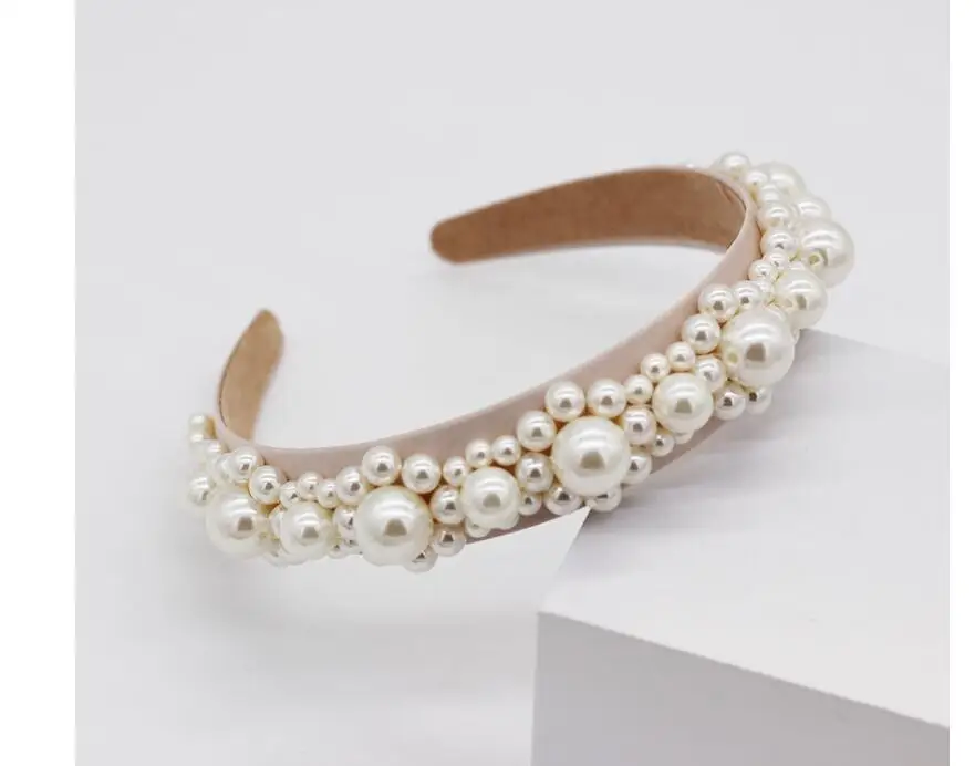 women Fashion simple street woven large pearl hairbands casual travel party headbands