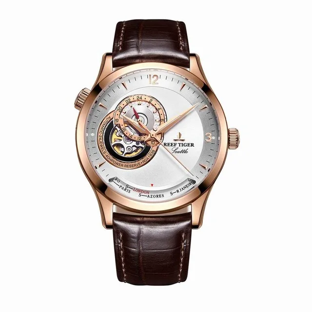 Reef Tiger Settle Serier RGA1693 мужские деловые модные часы holet Out Dia автоматические механические наручные часы с кожаным ремешком - Цвет: p5