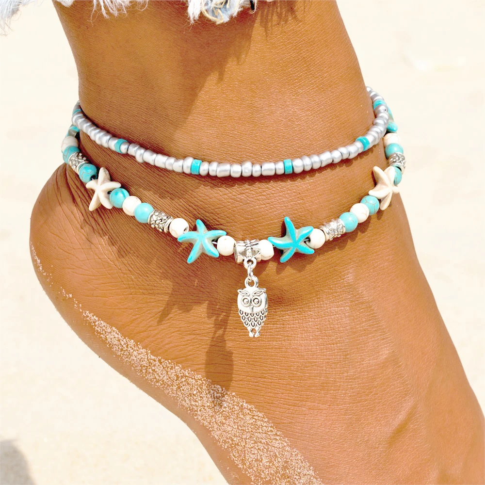 

Vienkim Anklet Beads Starfish Anklets For Women 2018 Fashion Vintage Handmade Sandal Owl Bracelet Foot Boho Jewelry