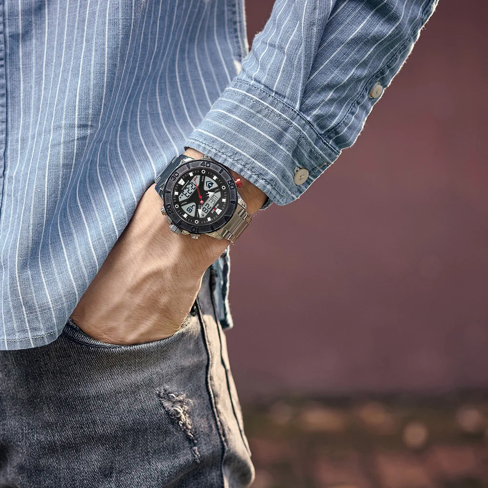 WEIDE Брендовые Часы мужские светодиодный аналоговые часы из нержавеющей стали