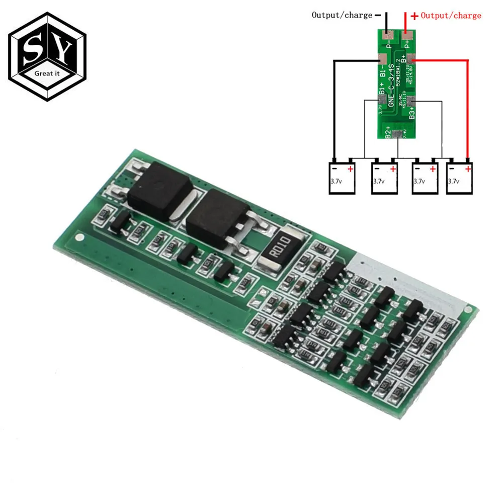 

Great IT 4S 8A Polymer Li-ion Lithium Battery Charger Protection Board For 4 Serial 4pcs 3.7 Li-ion Charging Protect Module BMS