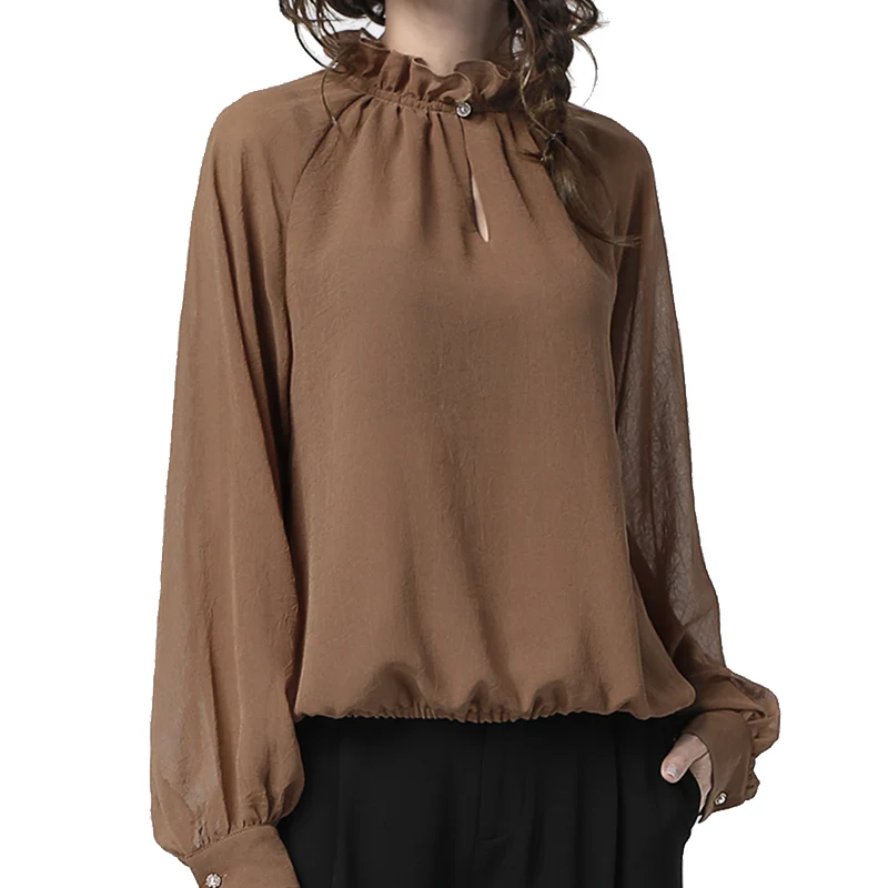 Elegant Black Chiffon Top Women Blouses Stand