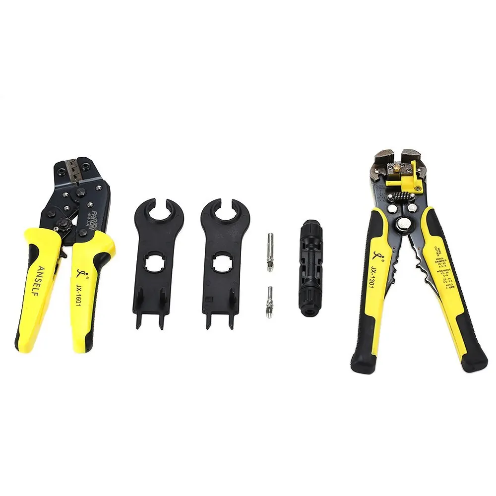 

Solar Panel Wire Crimper multi Tool Kit 2.5-6mm2 14-10AWG Wire Crimper + Wire Stripper + MC4 Solar Connector Terminals+Wrench