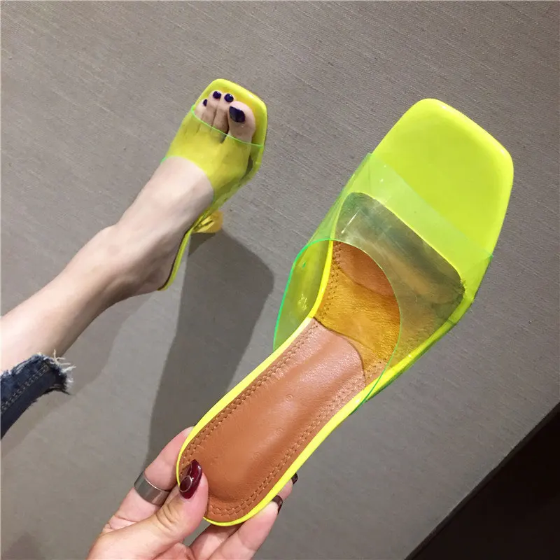 Желтая прозрачная обувь из ПВХ; прозрачные босоножки на высоком каблуке с открытым носком; женские босоножки на прозрачном каблуке; шлепанцы; Туфли-лодочки на каблуке 9 см