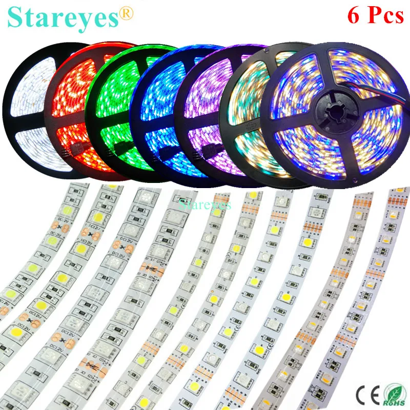 6 шт. SMD 5050 60 светодиодный одов/м 300 светодисветодиодный белый теплый RGB RGBW RGBWW 4 в 1