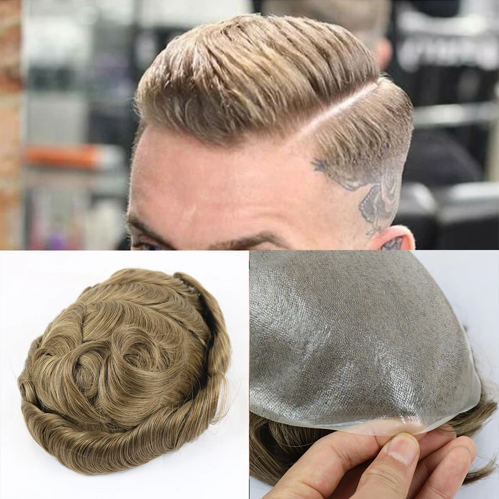 0,03 до 0,05 мм V-loped натуральные волосы линии одиночные узлы обратно нехирургические мужские волосы системы парик из тонкой кожи замена волос