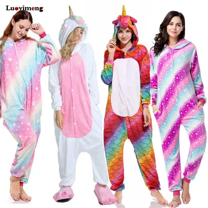 

Women Winter Anime Onesie Pajamas Cartoon Unicorn Flannel Sleepwear Girl Cosplay Stitch Hooded Pyjamas Homewear Costumes Pijamas