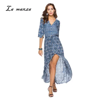 

Plus Size Women Summer 2020 Casual Loose Print Beach Sundress Fashion Sexy Maxi Dress New Arrivals