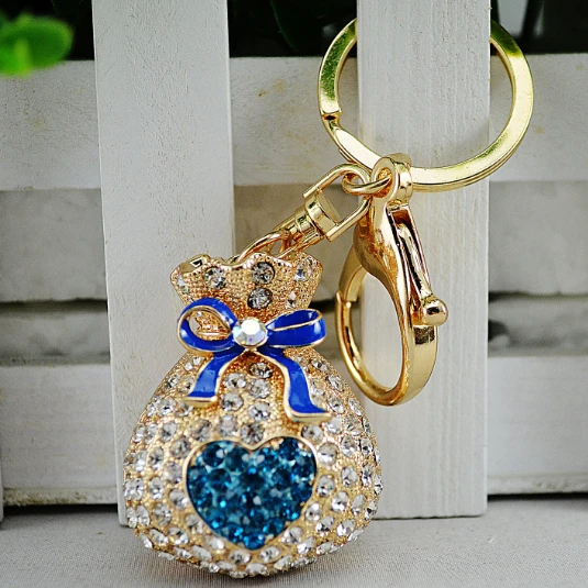 

Luxurious Crystal Rhinestones Heart Money Purse Metal Car Bag Key Ring Valentines Gifts Wholesale Promotion