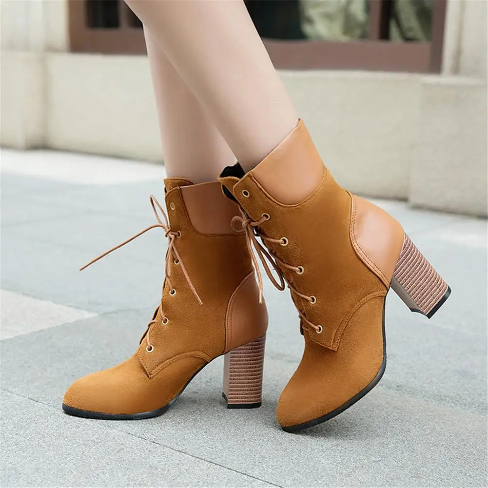 

2019 Dropship Plus Size 33-50 Lace Up Ankle Boots Women Shoes Square High Heels Shoes Woman Boots Female