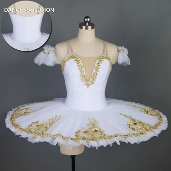 

White and Gold Pre-Professional Ballet Dance Tutu Costumes Girls & Women Ballerina Dress Pancake Tutus Costume 5 Colors BLL013-1