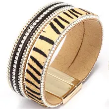 Магнитный Леопардовый горный хрусталь модные животные Зебра черные кожаные женские браслеты Женский винтажный браслет мужской Homme ювелирные аксессуары