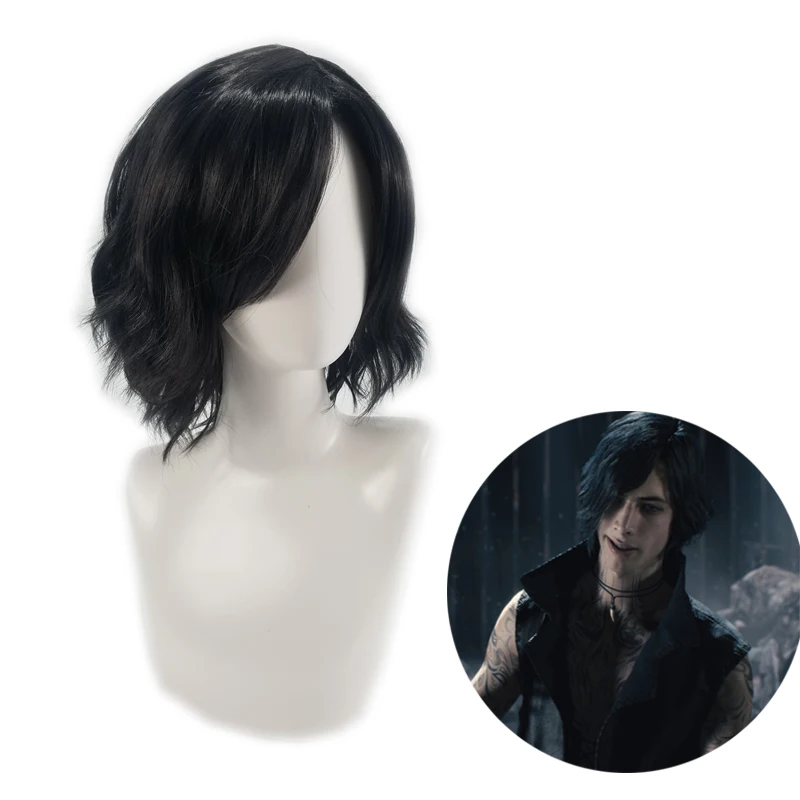 

GDM Game Devil May Cry 5 Vitale V Cosplay Wig Black Wave Hair Costumes Halloween Cosplay Costume + Cap + No.