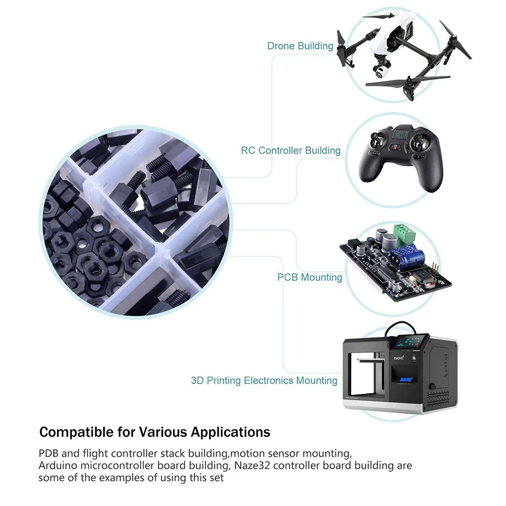 180 шт. M3 нейлоновая Мужская и женская Шестигранная утилита распорка противостояние винт гайка ассортимент монтажный комплект для FPV, квадрокоптера дрона, RC