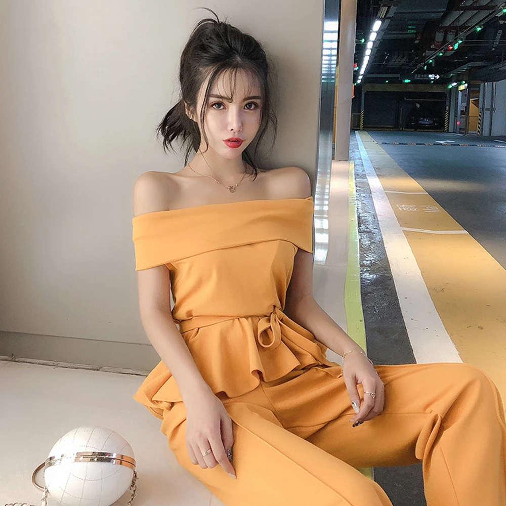 

Club 2 Piece Outfits for Women Matching Sets Off Shoulder Slash Neck Reflective Co-ord Set Fashion Clothing 2019 Summer Top Pant