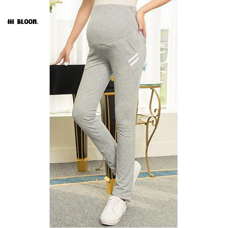High Waist Cotton Maternity Pants Overalls Casual Autumn Winter Maternity Clothing Elastic Waist Sports Pants for Pregnant Women high waist flounce flare pants