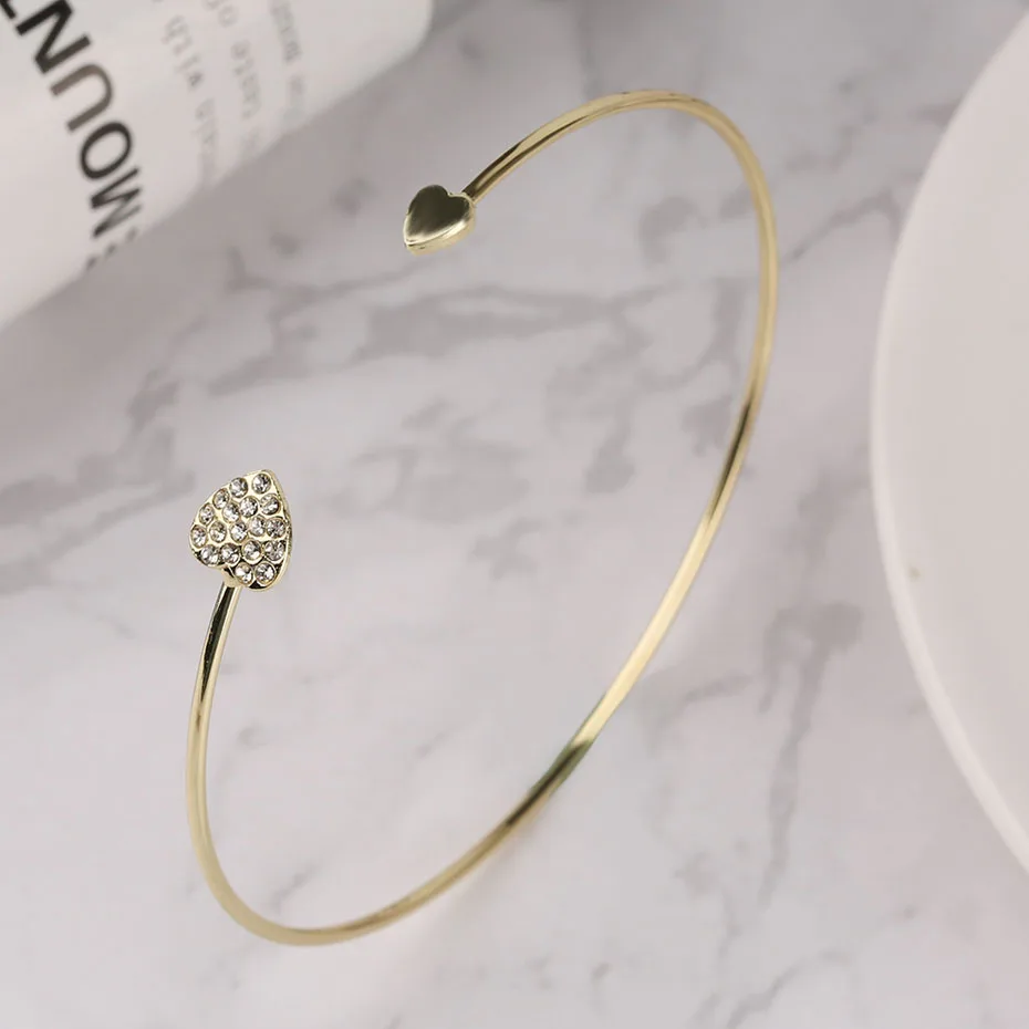 Fashion High Quality Double Heart Bracelet Crystal Love Opening Bracelet Bangles Female Accessories for Gift (7)