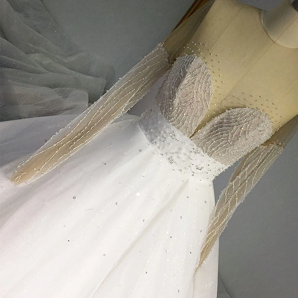RSW1427 Luxury Bling Bling Bridal Dresses 2018 Long Bow-Knot Ribbon Long Sleeves Illusion Back Glitter Wedding Dress (2)
