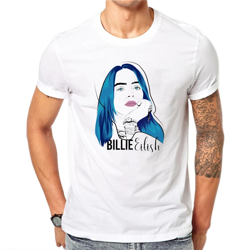 

Men T Shirt cool Billie Eilish character 100% Cotton O-Neck tshirts men Short-Sleeve funny men T-Shirt streetwear