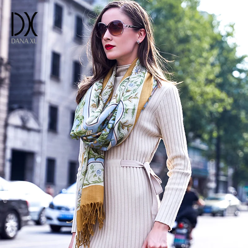 Online Bufandas cuadradas de lana de 100% para mujer, elegante Carf para mujer y chal cálido, bufanda larga con estampado de animales, Bandana, Hijab, manta de playa