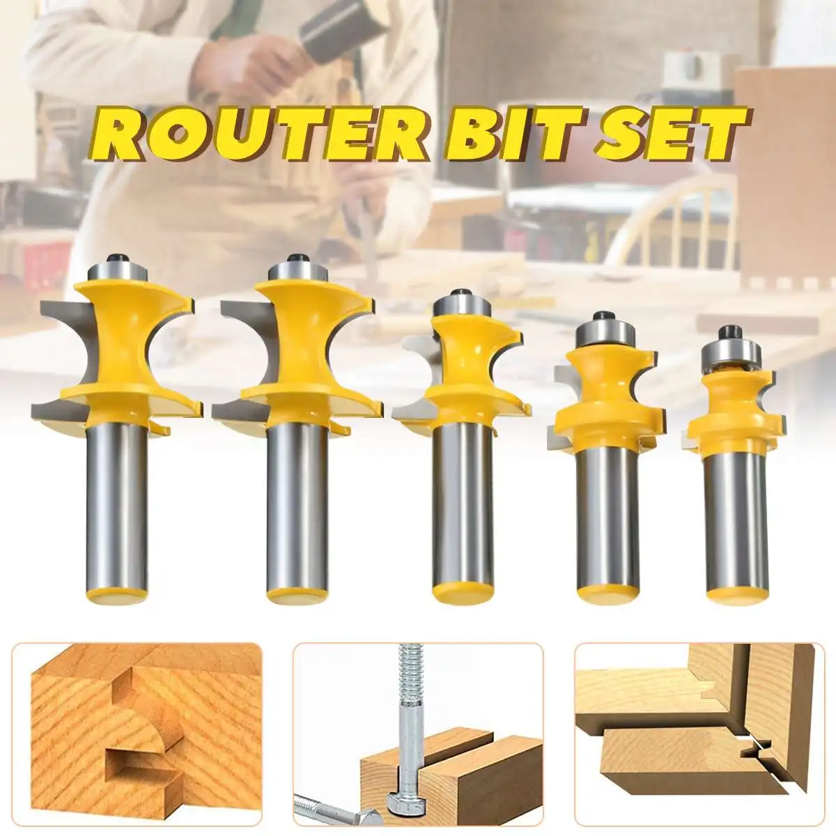 

5Pcs Bullnose Bead Column Face Molding Router Bit 1/2" Shank Woodworking Milling Cutter