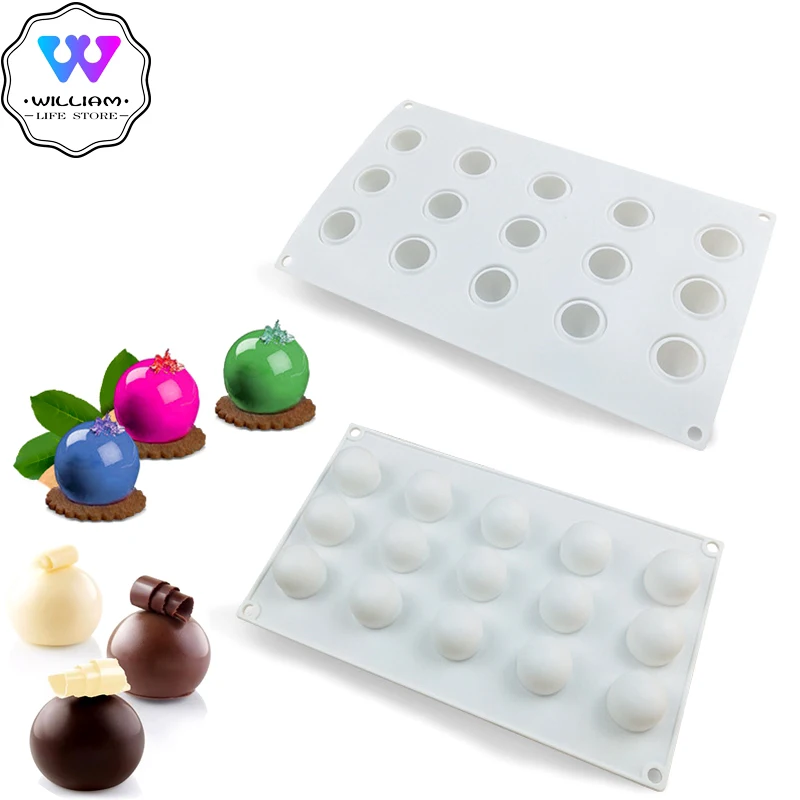 

15 Cavities Round Ball Shaped 3D Silicone Molds Mini Truffle chocolate Dessert Muffin bread Brownie Pudding Baking Cake Mold